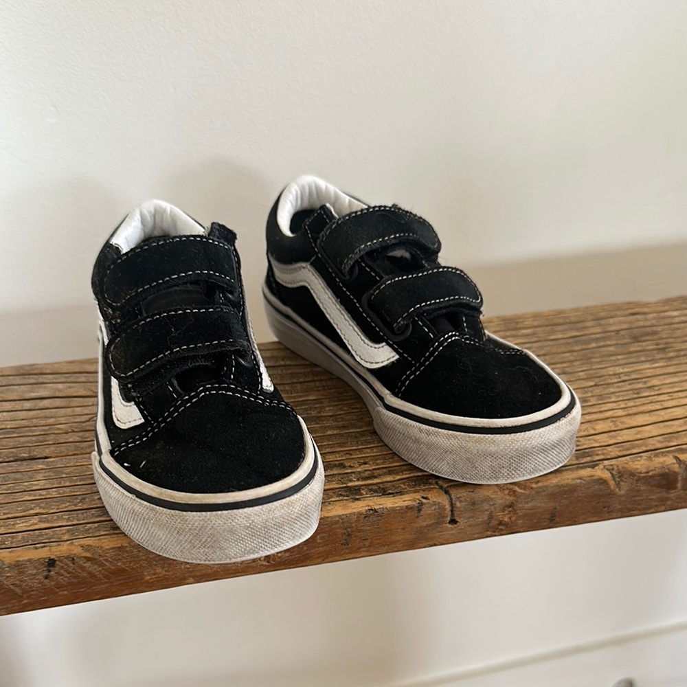 Vans Kids Black and White Velcro Sneakers